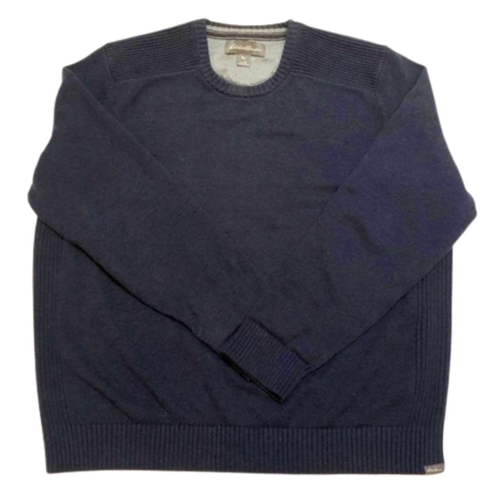 EDDIE BAUER Men's Cotton Crewneck Knit Sweater Navy Blue XL